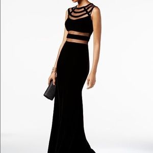 NWT 00 black velvet illusion gown.